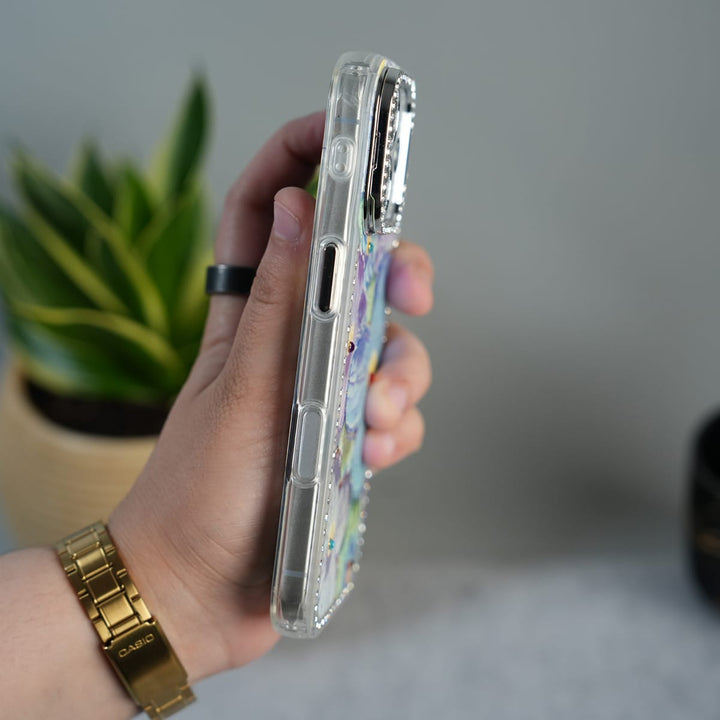 FRATO luxury Case iPhone Luxury 3D Oil Painting Floral Design Glitter Lens Protection Stand Cover | Green