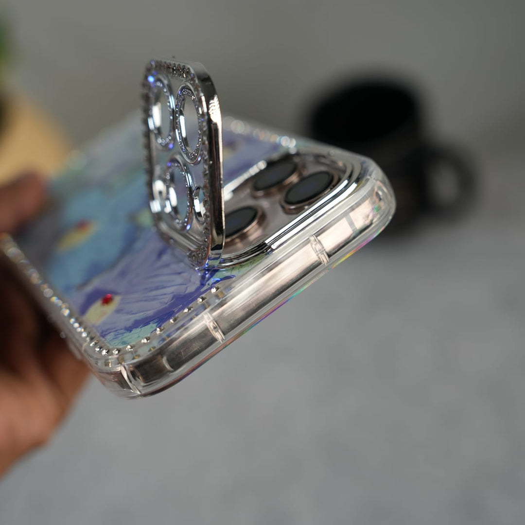 FRATO luxury Case iPhone Luxury 3D Oil Painting Floral Design Glitter Lens Protection Stand Cover | Green