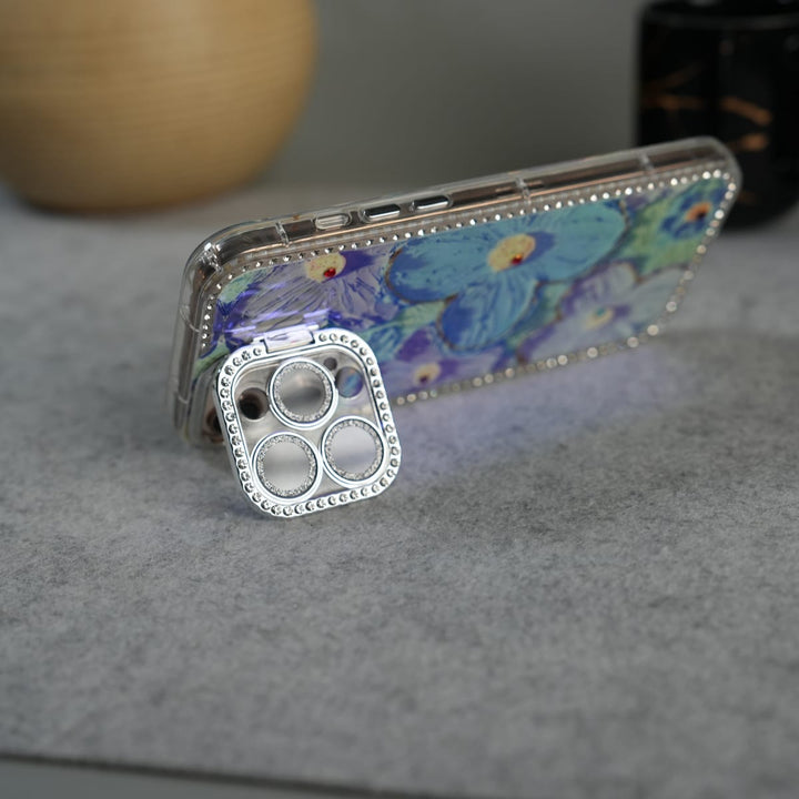 FRATO luxury Case iPhone Luxury 3D Oil Painting Floral Design Glitter Lens Protection Stand Cover | Green