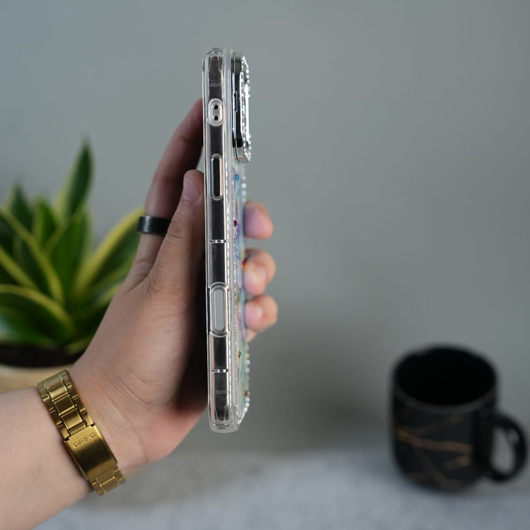 FRATO luxury Case iPhone Luxury 3D Oil Painting Floral Design Glitter Lens Protection Stand Cover | Green