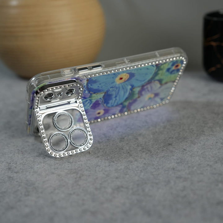 FRATO luxury Case iPhone Luxury 3D Oil Painting Floral Design Glitter Lens Protection Stand Cover | Green