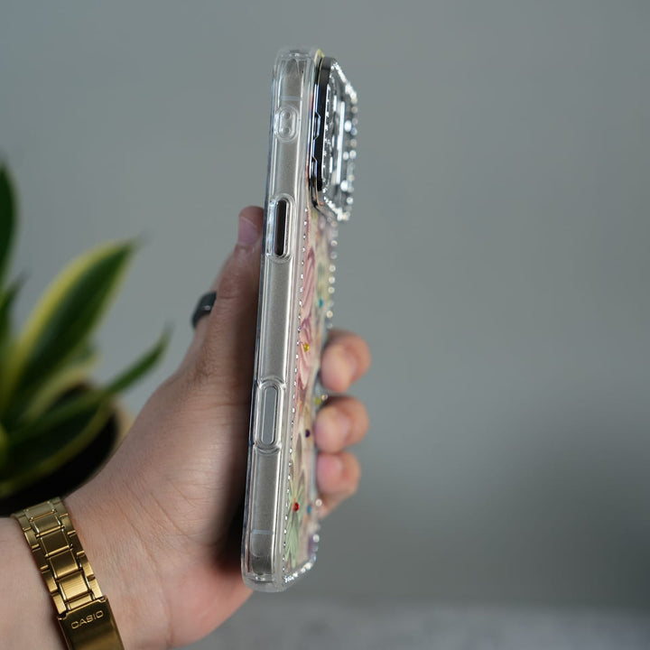 FRATO luxury Case iPhone Luxury 3D Oil Painting Floral Design Glitter Lens Protection Stand Cover | Orange