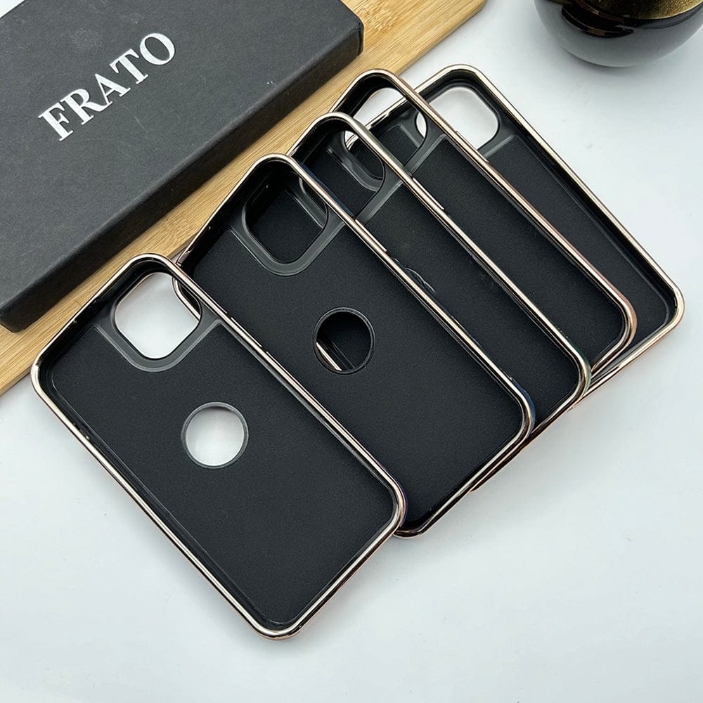 FRATO luxury Case iPhone Luxury PU Leather Chrome Plated Logo Cut Case Cover