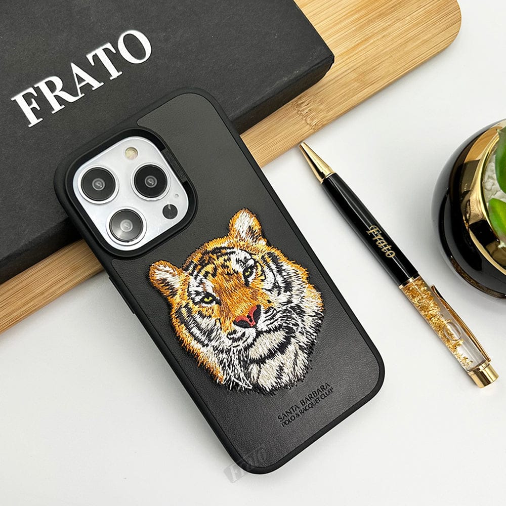 FRATO luxury Case iPhone Luxury Santa Barbara Leather Savana Series Tiger Back Cover