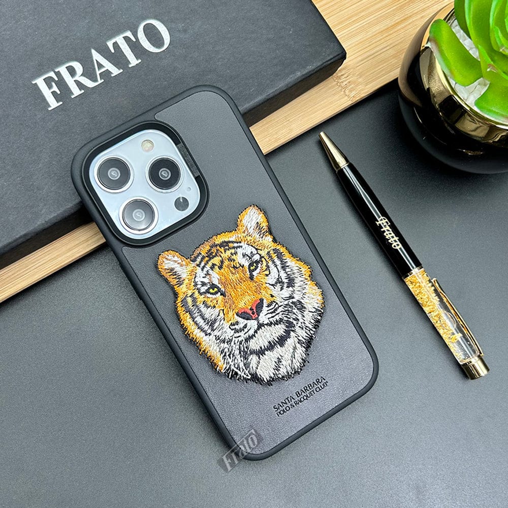 FRATO luxury Case iPhone Luxury Santa Barbara Leather Savana Series Tiger Back Cover