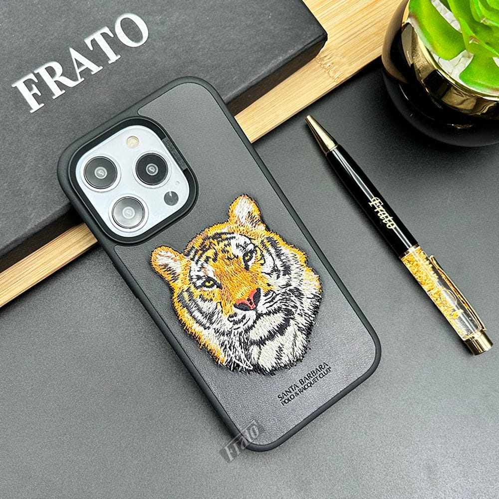 FRATO luxury Case iPhone Luxury Santa Barbara Leather Savana Series Tiger Back Cover