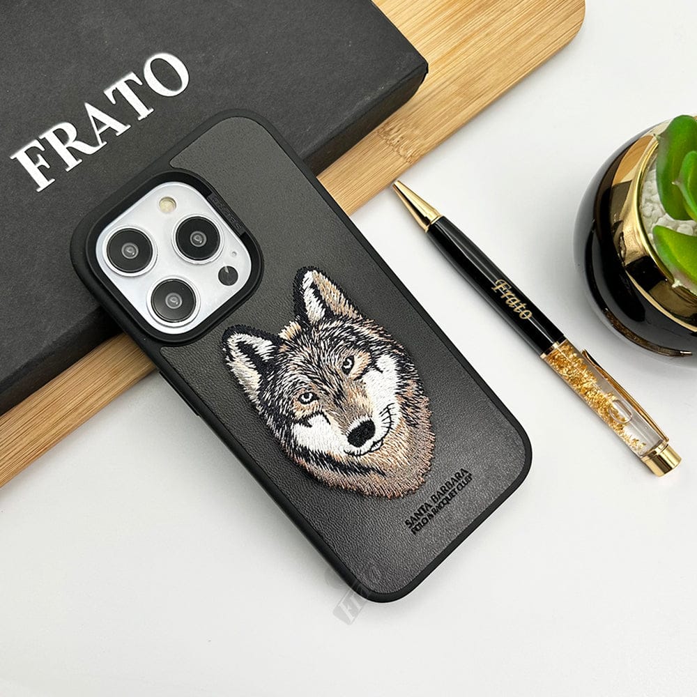 FRATO luxury Case iPhone Luxury Santa Barbara Leather Savana Series Wolf Back Cover