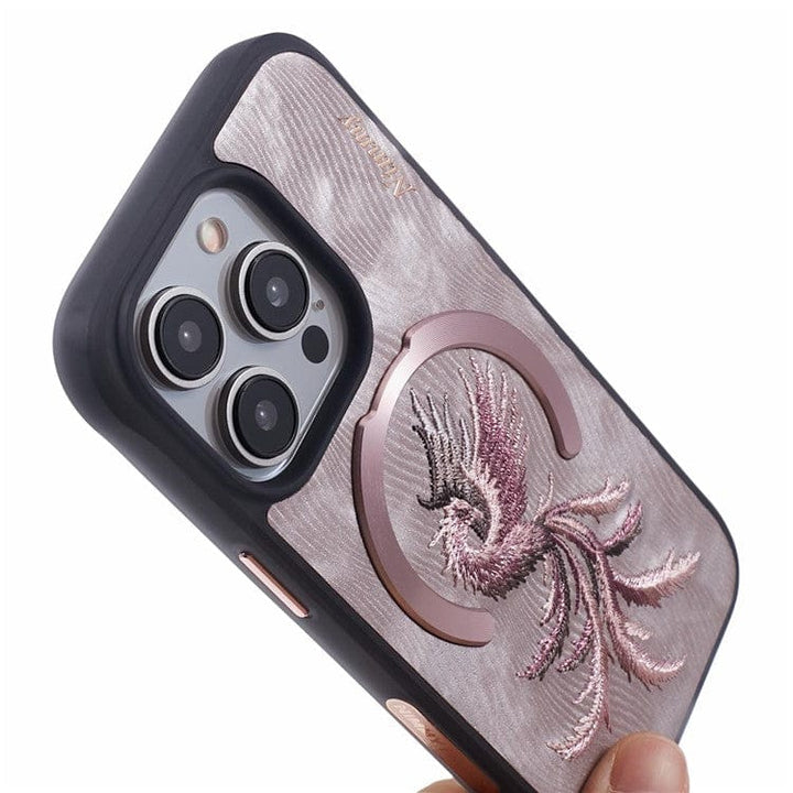FRATO luxury Case iPhone Premium 3D Embroidered Animal Series Leather MagSafe Case Cover (Phoenix)