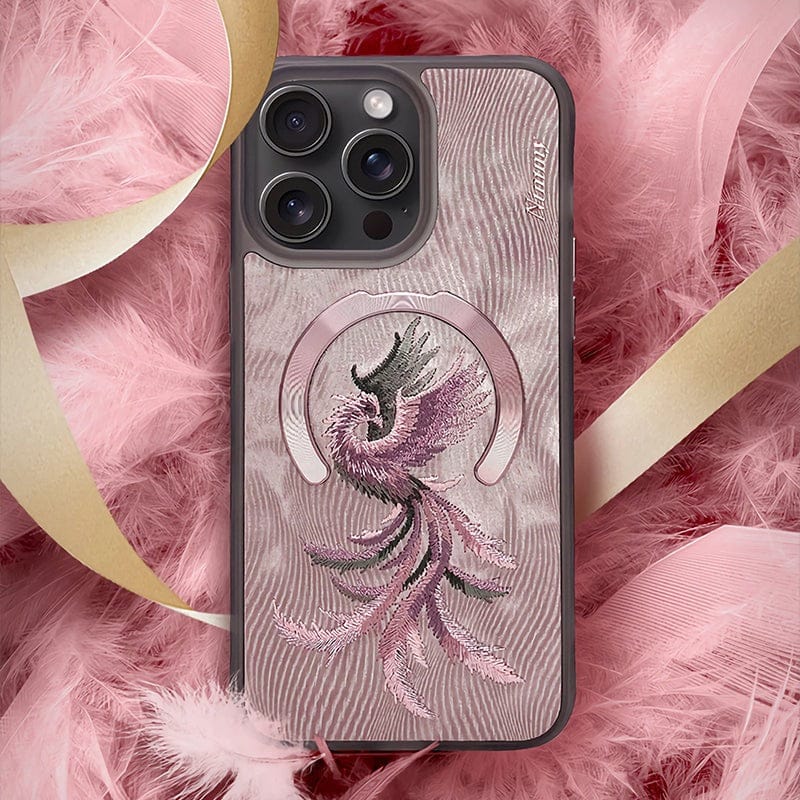 FRATO luxury Case iPhone Premium 3D Embroidered Animal Series Leather MagSafe Case Cover (Phoenix)