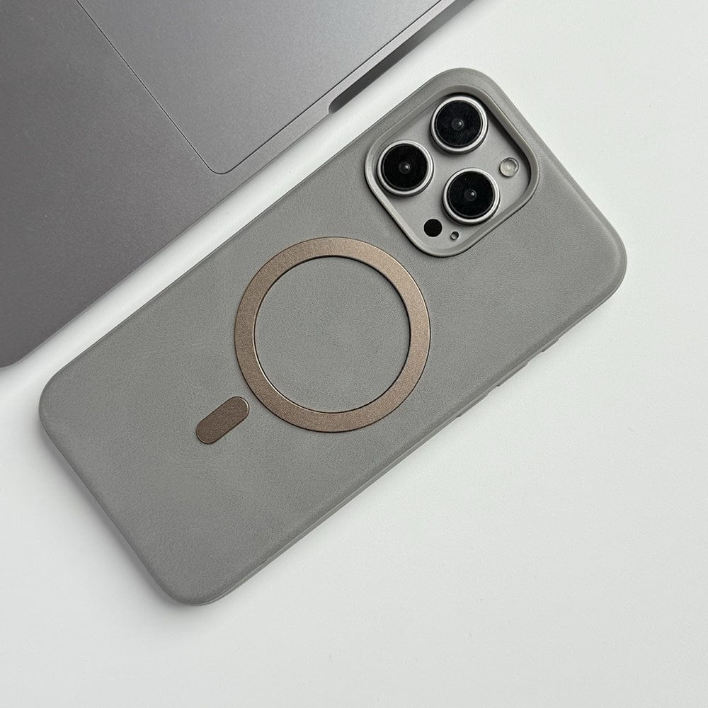 FRATO luxury Case iPhone Premium PU Leather Metal MagSafe Ring Cover