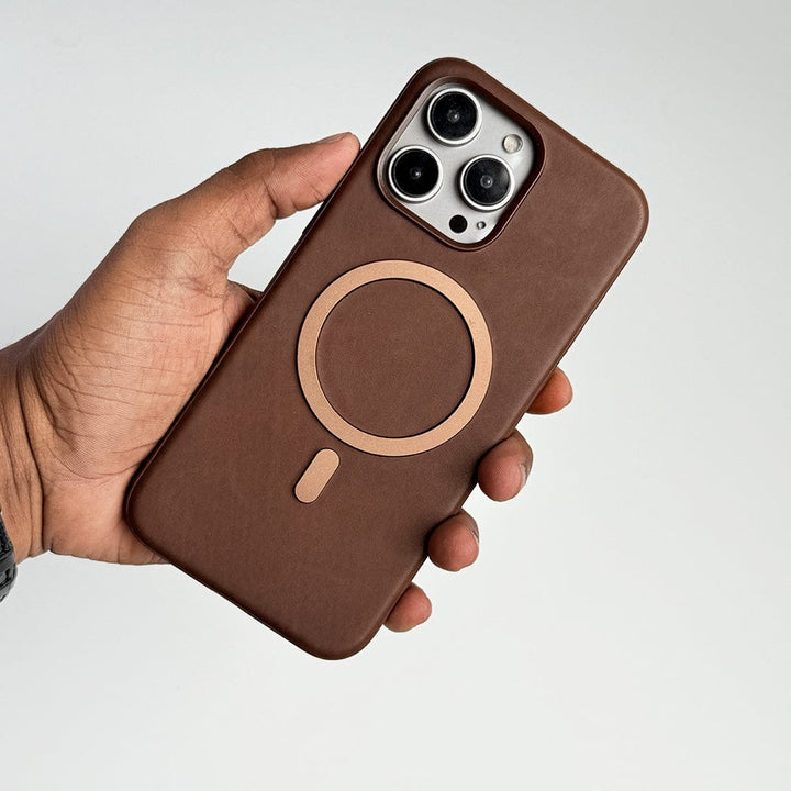 FRATO luxury Case iPhone Premium PU Leather Metal MagSafe Ring Cover