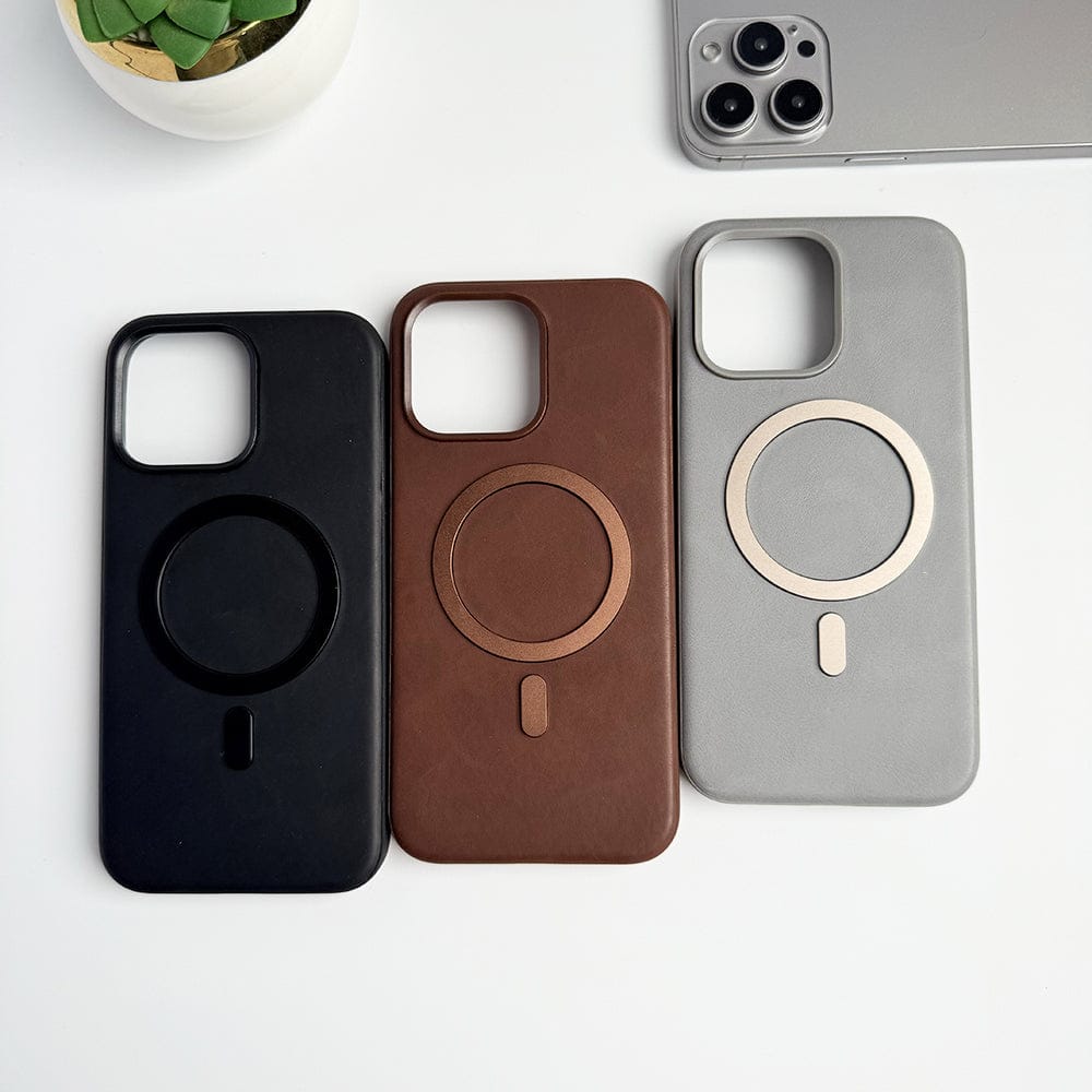 FRATO luxury Case iPhone Premium PU Leather Metal MagSafe Ring Cover