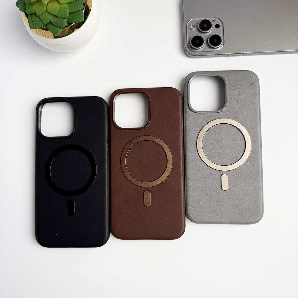 FRATO luxury Case iPhone Premium PU Leather Metal MagSafe Ring Cover