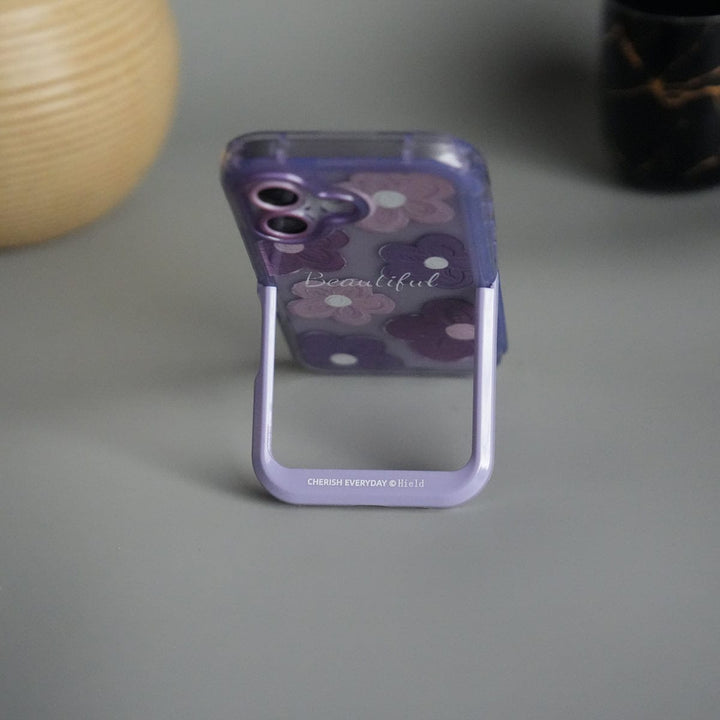 FRATO luxury Case iPhone Series Beautiful Purple Glossy Floral With Kickstand Case Cover