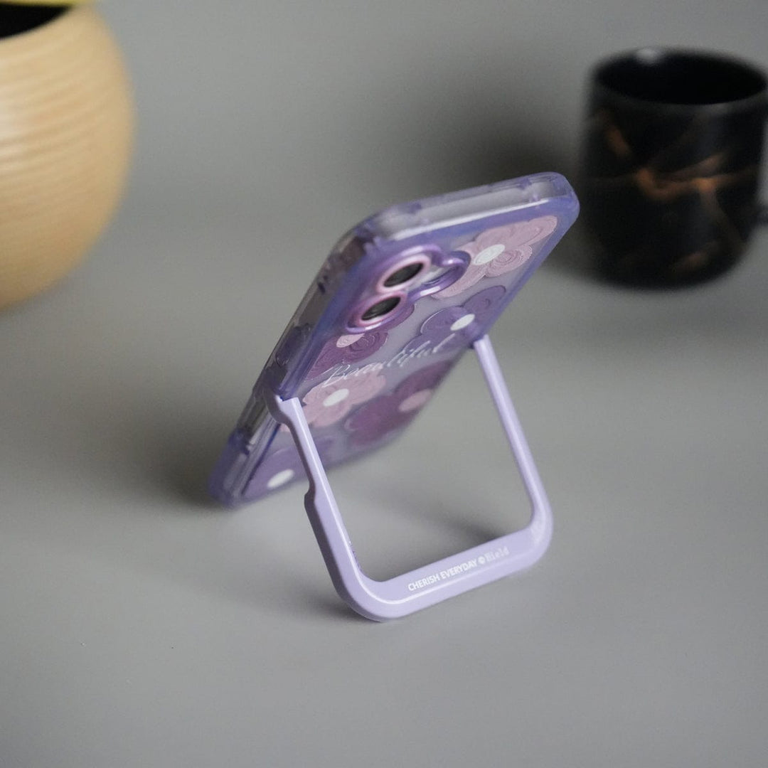 FRATO luxury Case iPhone Series Beautiful Purple Glossy Floral With Kickstand Case Cover