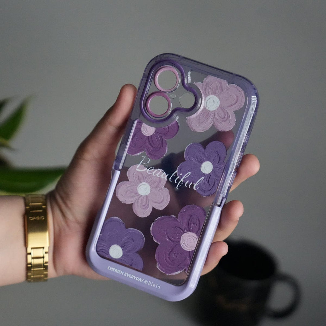FRATO luxury Case iPhone Series Beautiful Purple Glossy Floral With Kickstand Case Cover