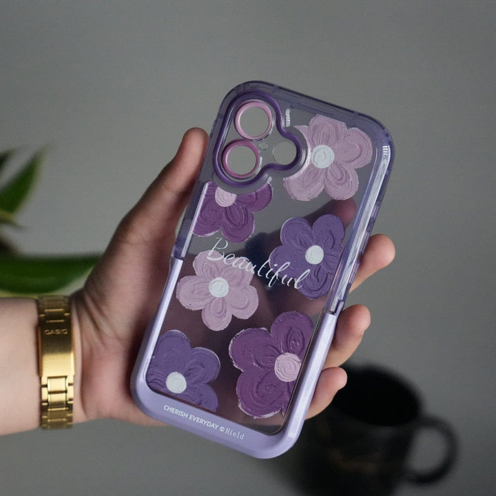 FRATO luxury Case iPhone Series Beautiful Purple Glossy Floral With Kickstand Case Cover