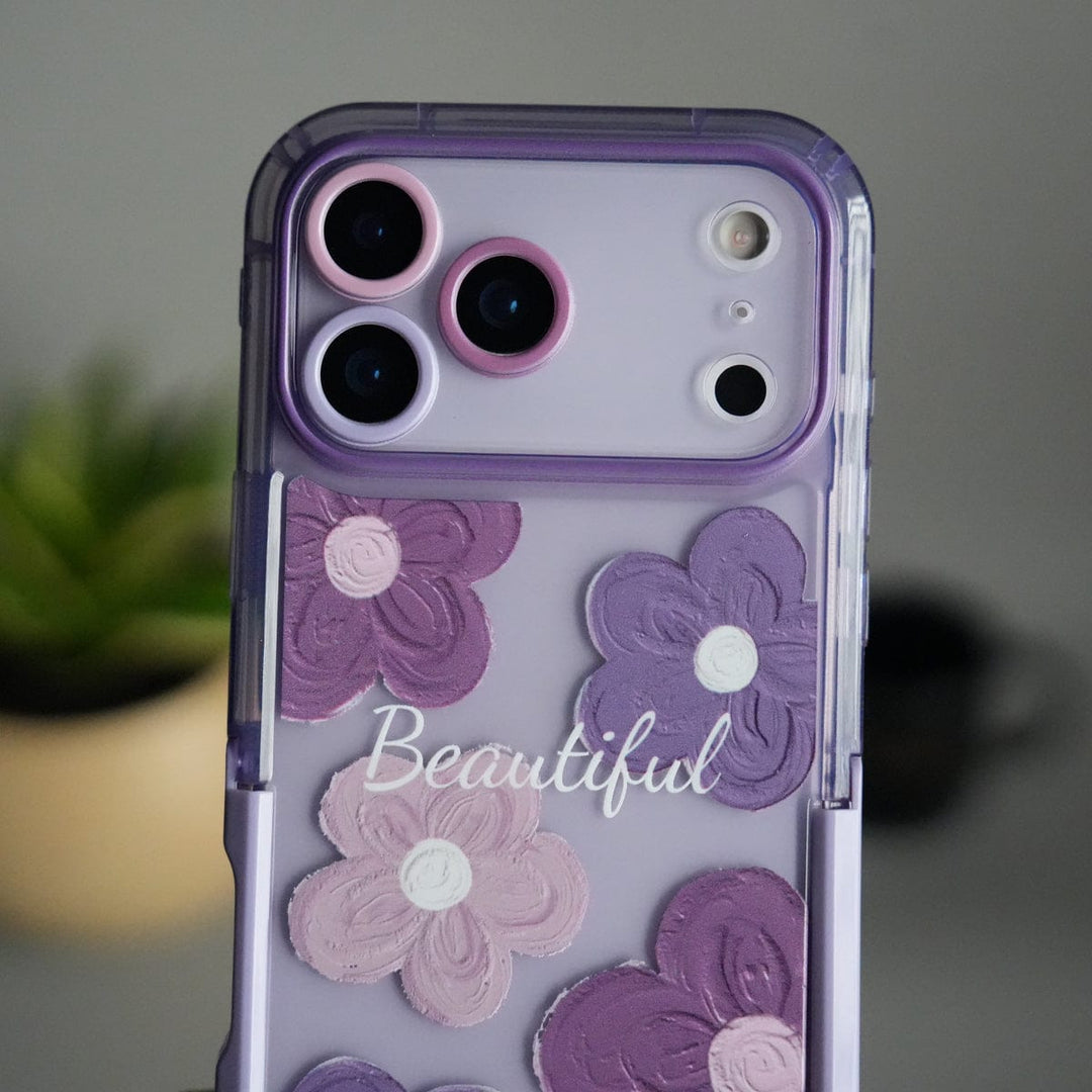 FRATO luxury Case iPhone Series Beautiful Purple Glossy Floral With Kickstand Case Cover