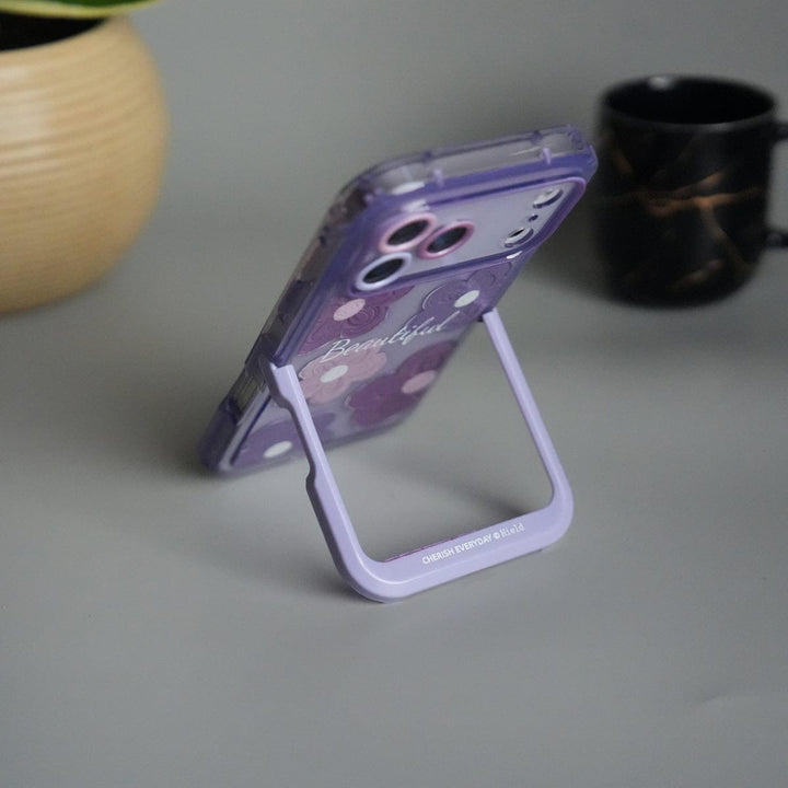 FRATO luxury Case iPhone Series Beautiful Purple Glossy Floral With Kickstand Case Cover