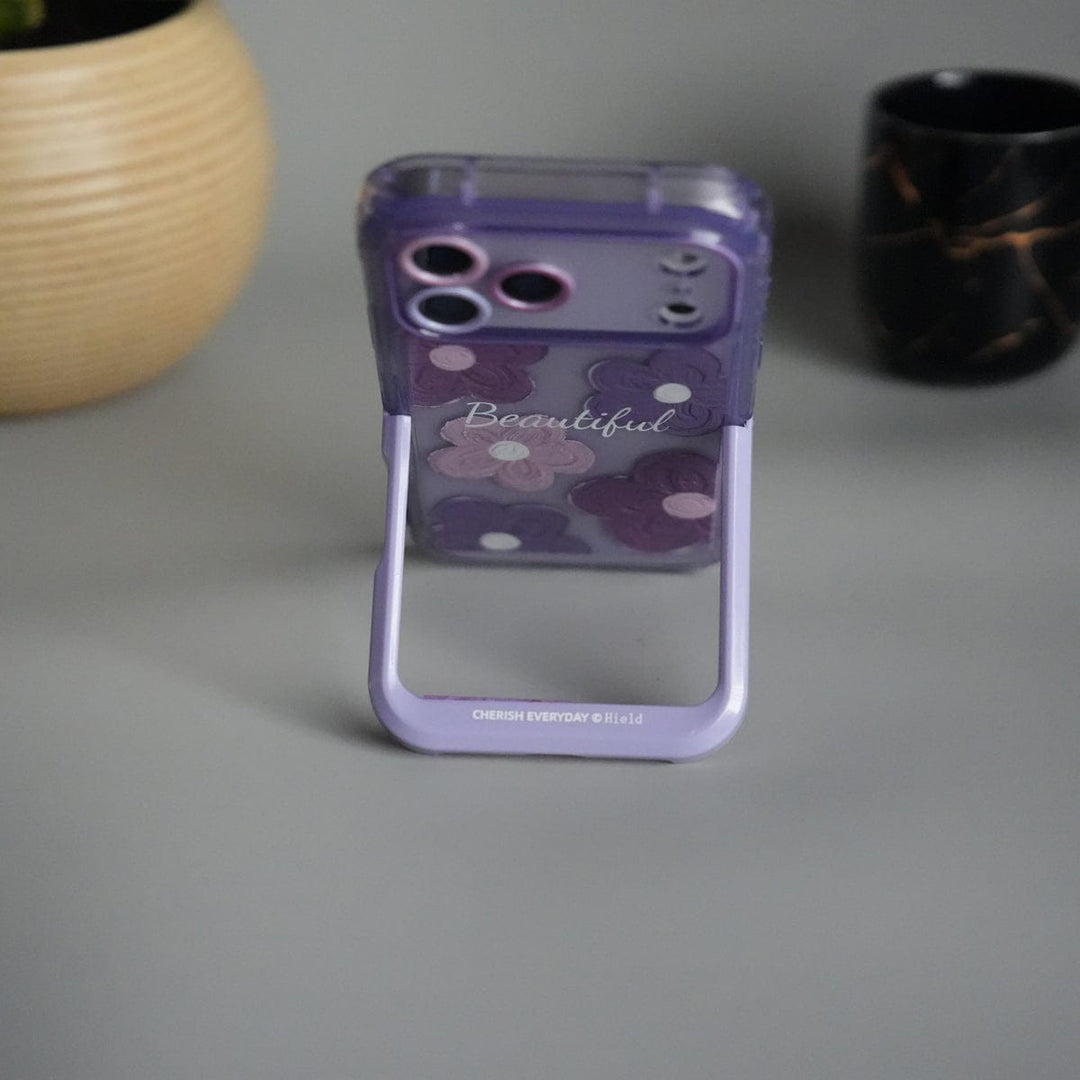FRATO luxury Case iPhone Series Beautiful Purple Glossy Floral With Kickstand Case Cover