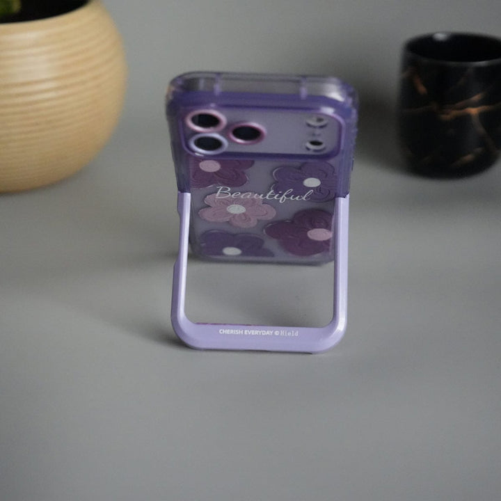FRATO luxury Case iPhone Series Beautiful Purple Glossy Floral With Kickstand Case Cover