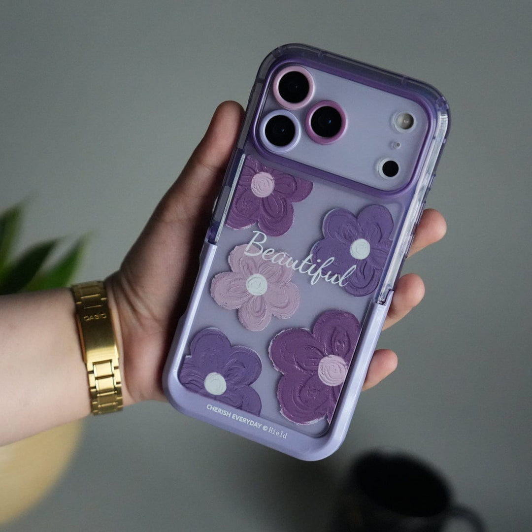 FRATO luxury Case iPhone Series Beautiful Purple Glossy Floral With Kickstand Case Cover