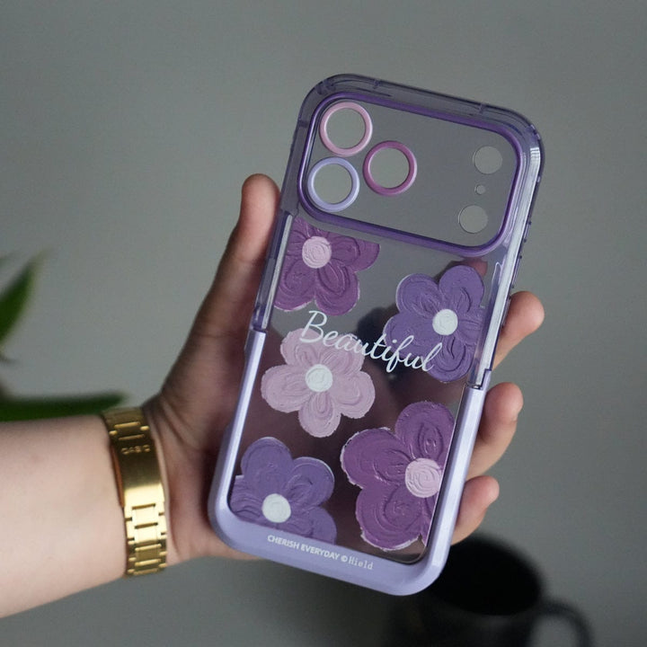 FRATO luxury Case iPhone Series Beautiful Purple Glossy Floral With Kickstand Case Cover