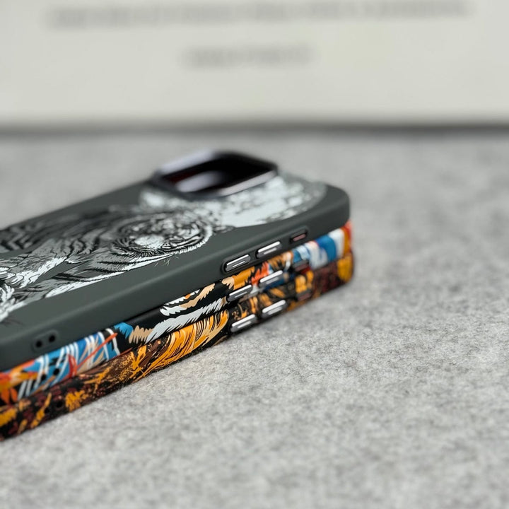 FRATO luxury Case iPhone Series Carbon Fiber Texture Tiger Lion Design Hard Pc MagSafe Case Cover