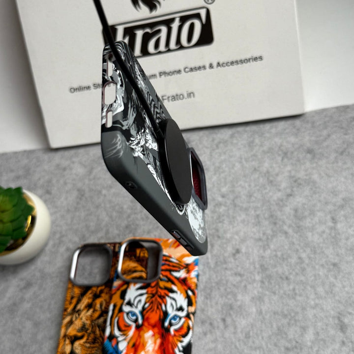 FRATO luxury Case iPhone Series Carbon Fiber Texture Tiger Lion Design Hard Pc MagSafe Case Cover