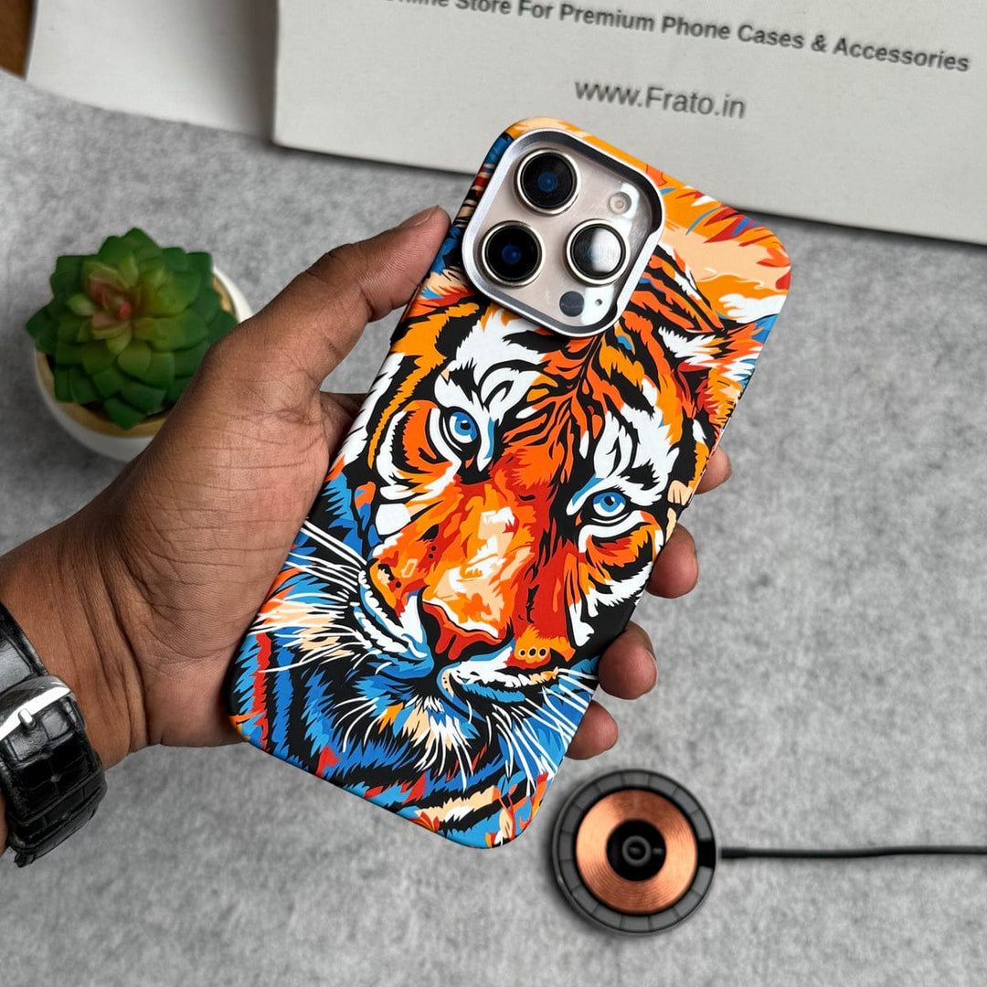 FRATO luxury Case iPhone Series Carbon Fiber Texture Tiger Lion Design Hard Pc MagSafe Case Cover