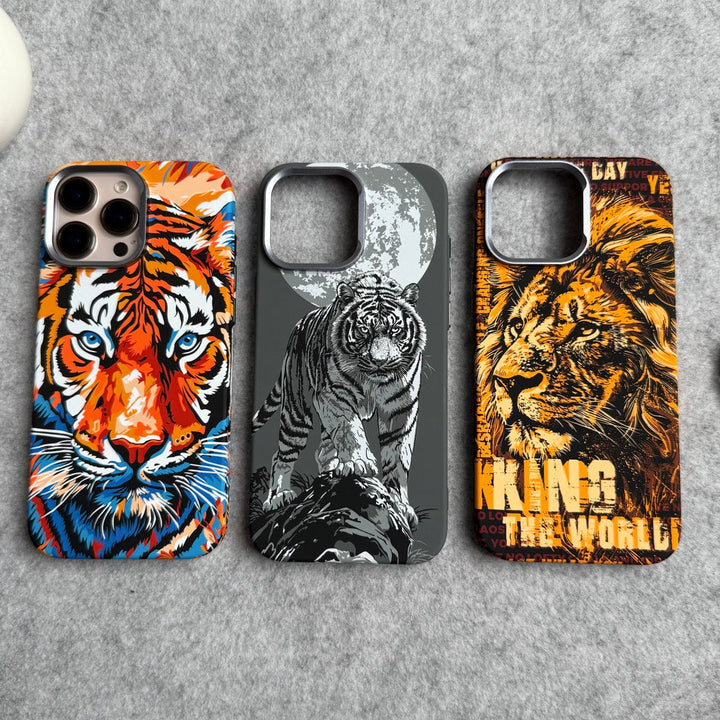 FRATO luxury Case iPhone Series Carbon Fiber Texture Tiger Lion Design Hard Pc MagSafe Case Cover