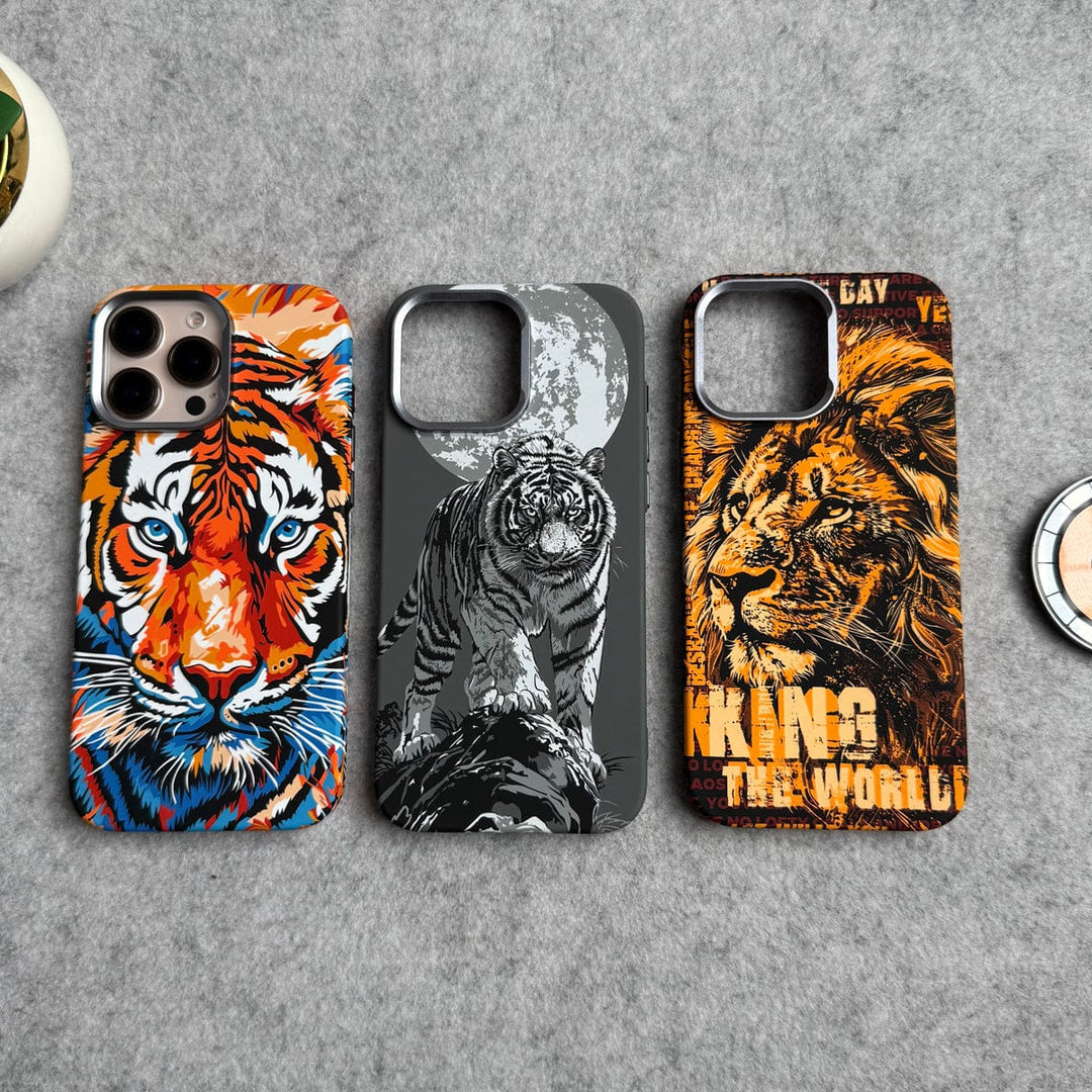 FRATO luxury Case iPhone Series Carbon Fiber Texture Tiger Lion Design Hard Pc MagSafe Case Cover