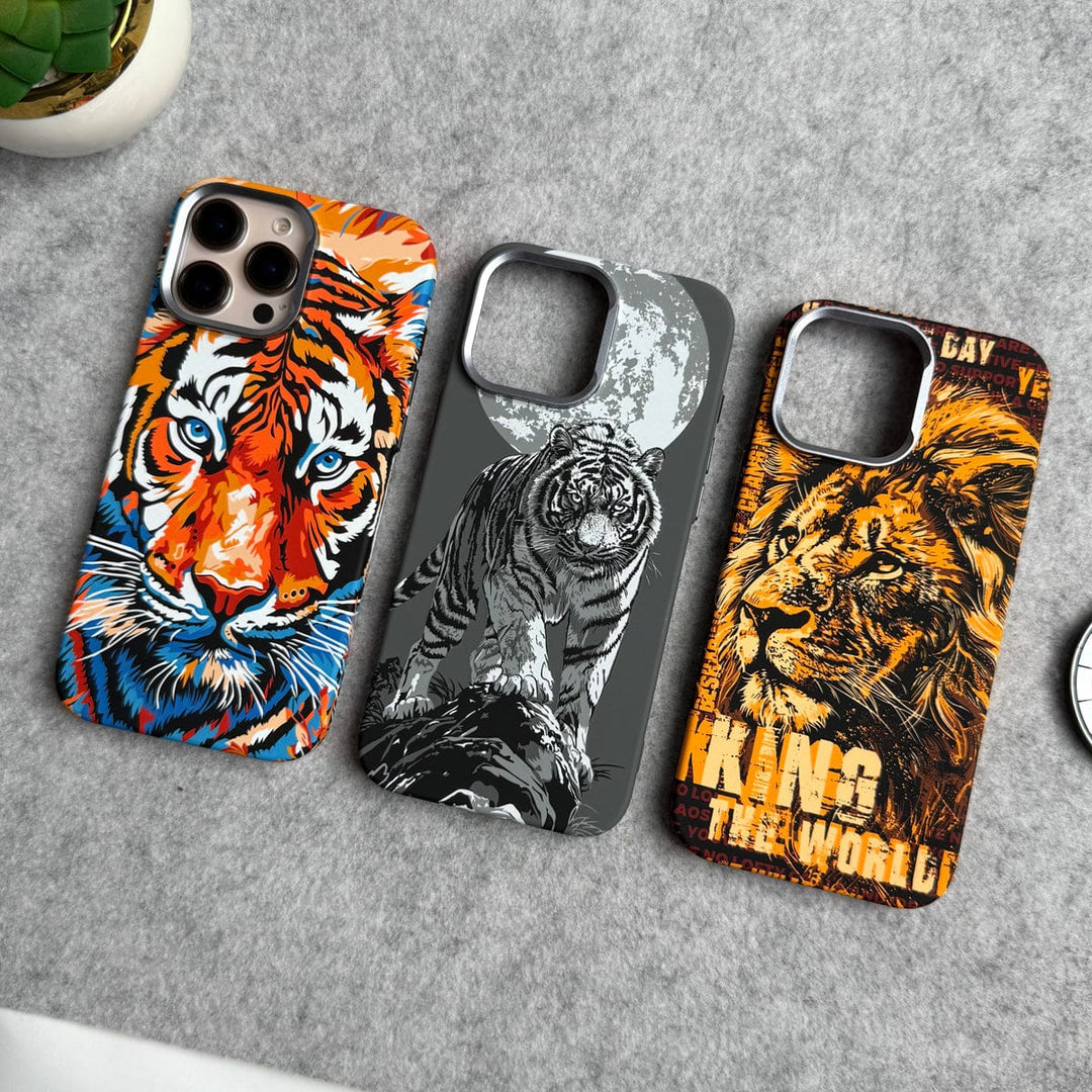 FRATO luxury Case iPhone Series Carbon Fiber Texture Tiger Lion Design Hard Pc MagSafe Case Cover