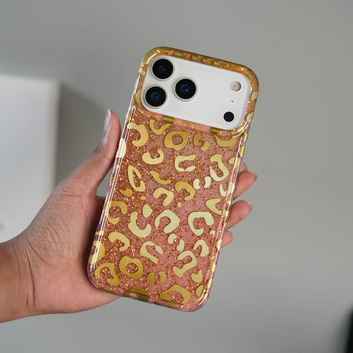 FRATO luxury Case iPhone Series Luxury Gold Leopard Print Glitter Case with Glossy Finish