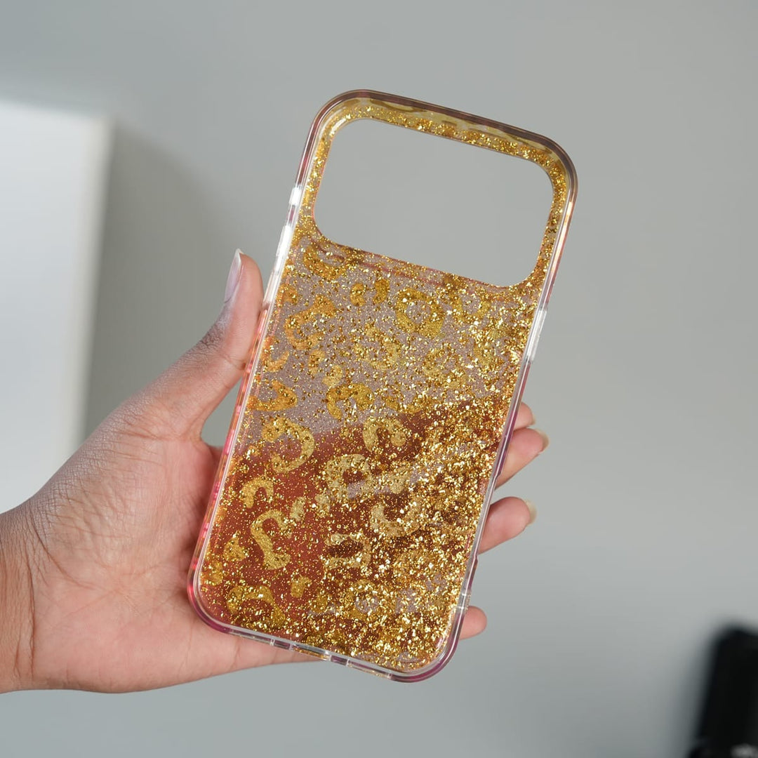 FRATO luxury Case iPhone Series Luxury Gold Leopard Print Glitter Case with Glossy Finish