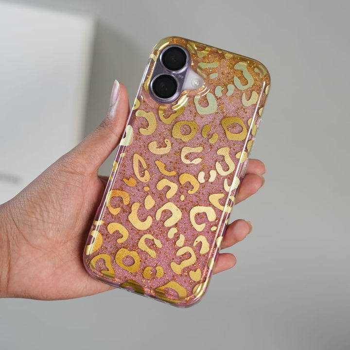 FRATO luxury Case iPhone Series Luxury Gold Leopard Print Glitter Case with Glossy Finish