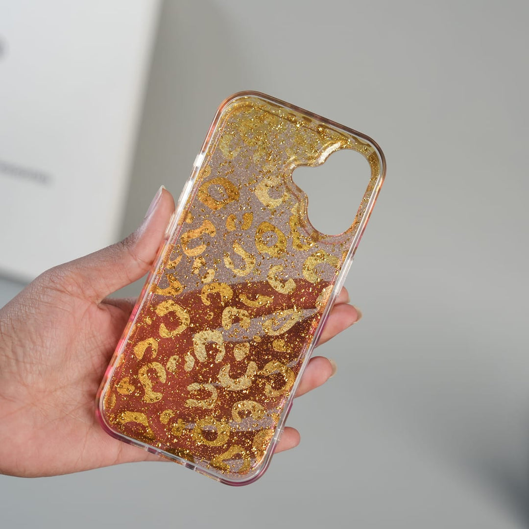 FRATO luxury Case iPhone Series Luxury Gold Leopard Print Glitter Case with Glossy Finish