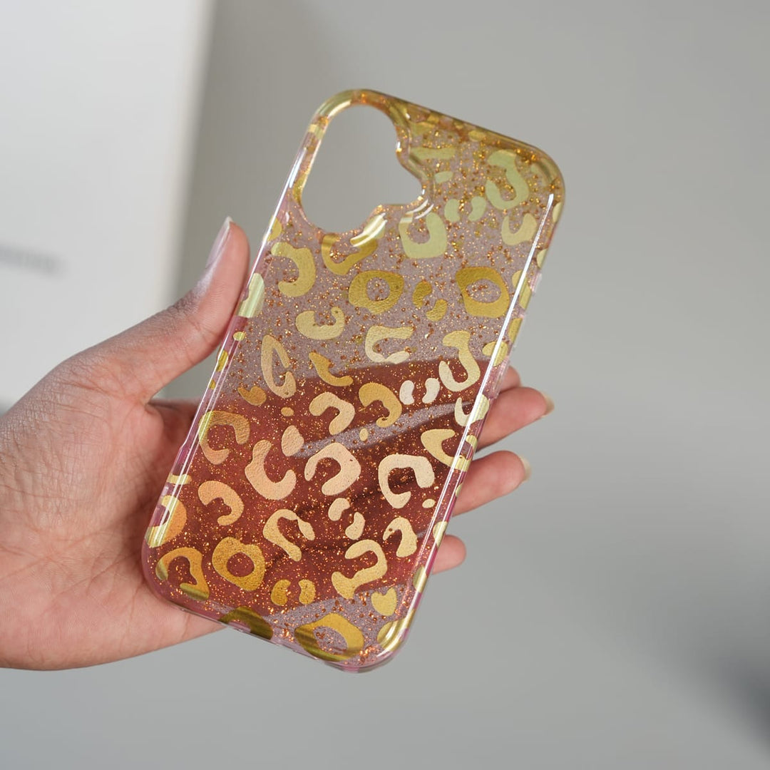FRATO luxury Case iPhone Series Luxury Gold Leopard Print Glitter Case with Glossy Finish