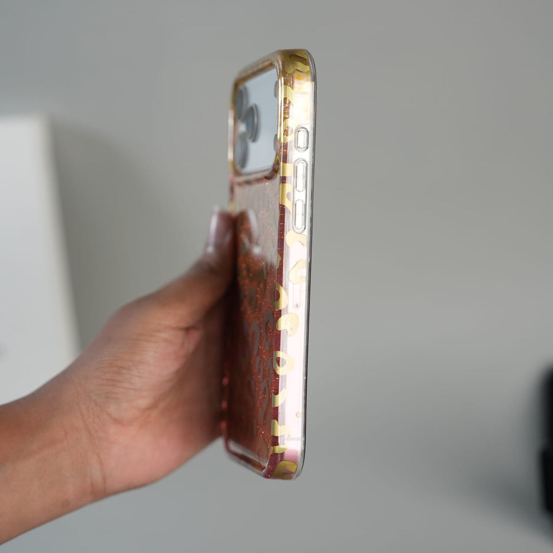 FRATO luxury Case iPhone Series Luxury Gold Leopard Print Glitter Case with Glossy Finish