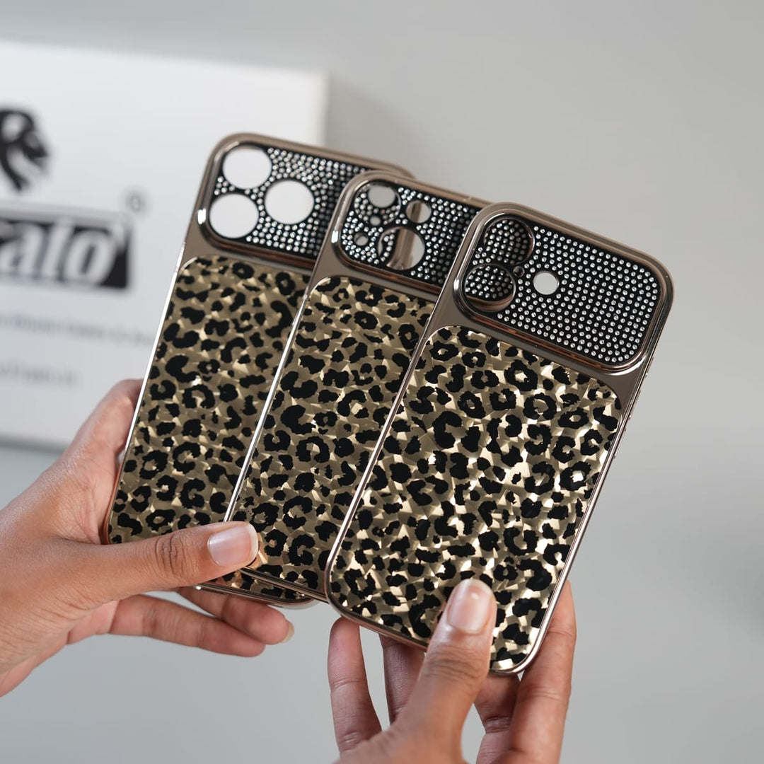 FRATO luxury Case iPhone Series Luxury Leopard Crystal Case with Rhinestone Camera Frame &amp; Glossy Finish