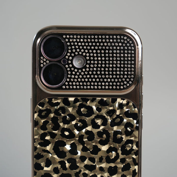 FRATO luxury Case iPhone Series Luxury Leopard Crystal Case with Rhinestone Camera Frame &amp; Glossy Finish