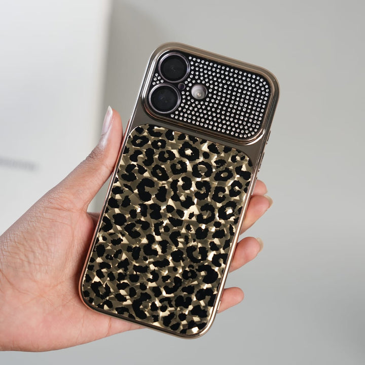 FRATO luxury Case iPhone Series Luxury Leopard Crystal Case with Rhinestone Camera Frame &amp; Glossy Finish