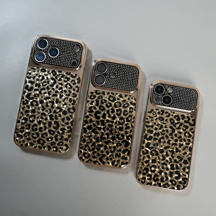 FRATO luxury Case iPhone Series Luxury Leopard Crystal Case with Rhinestone Camera Frame &amp; Glossy Finish