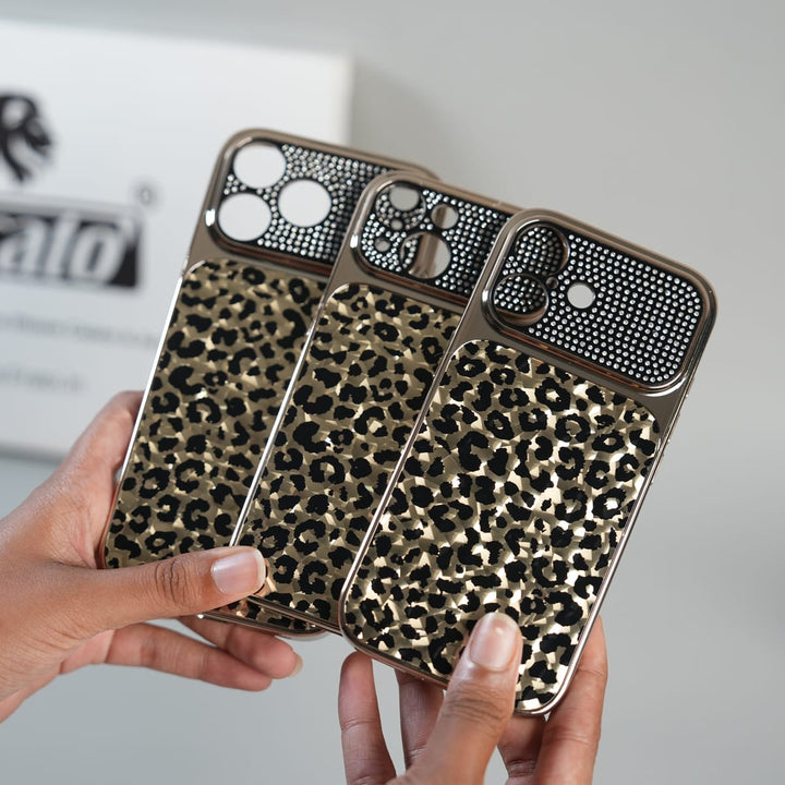 FRATO luxury Case iPhone Series Luxury Leopard Crystal Case with Rhinestone Camera Frame &amp; Glossy Finish