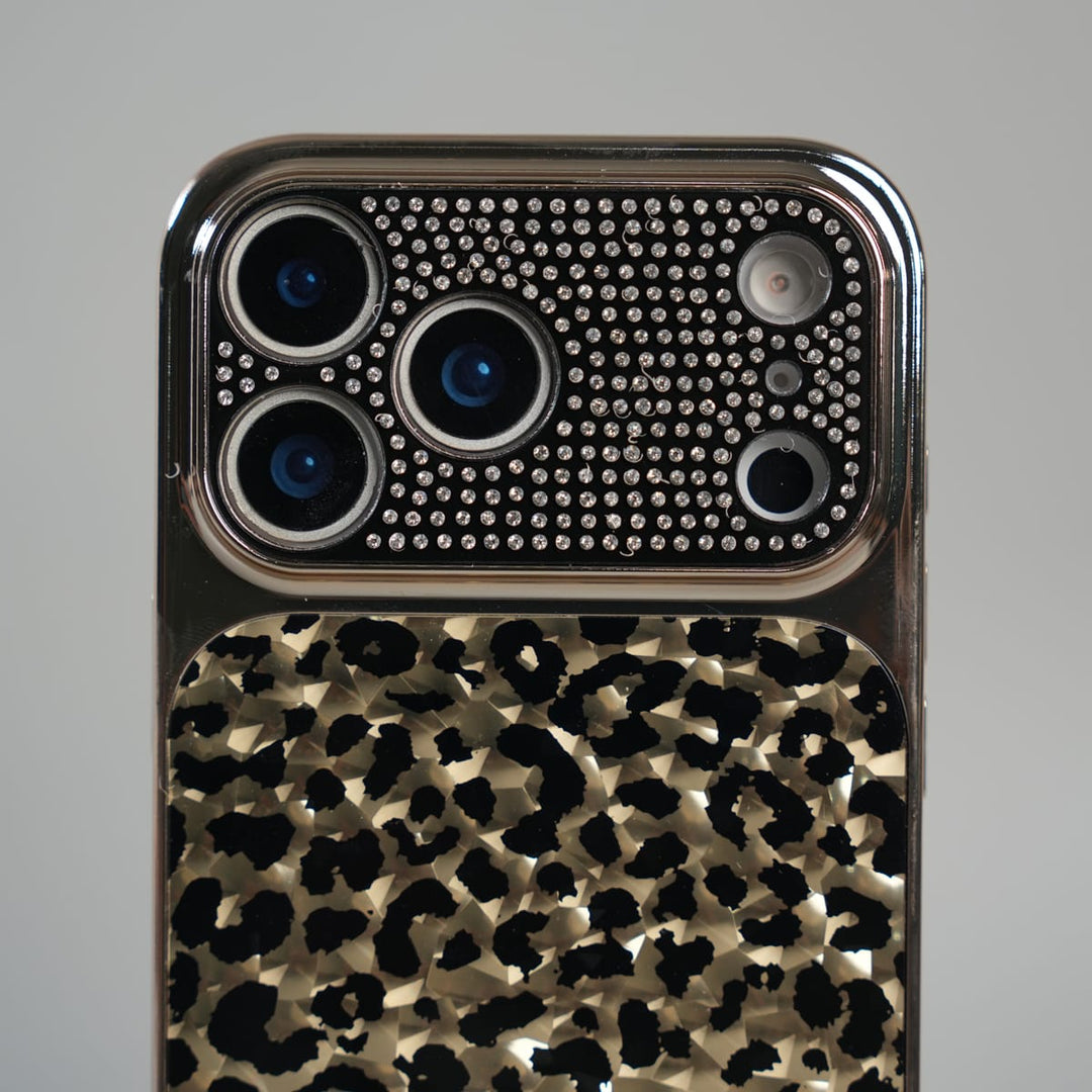 FRATO luxury Case iPhone Series Luxury Leopard Crystal Case with Rhinestone Camera Frame &amp; Glossy Finish