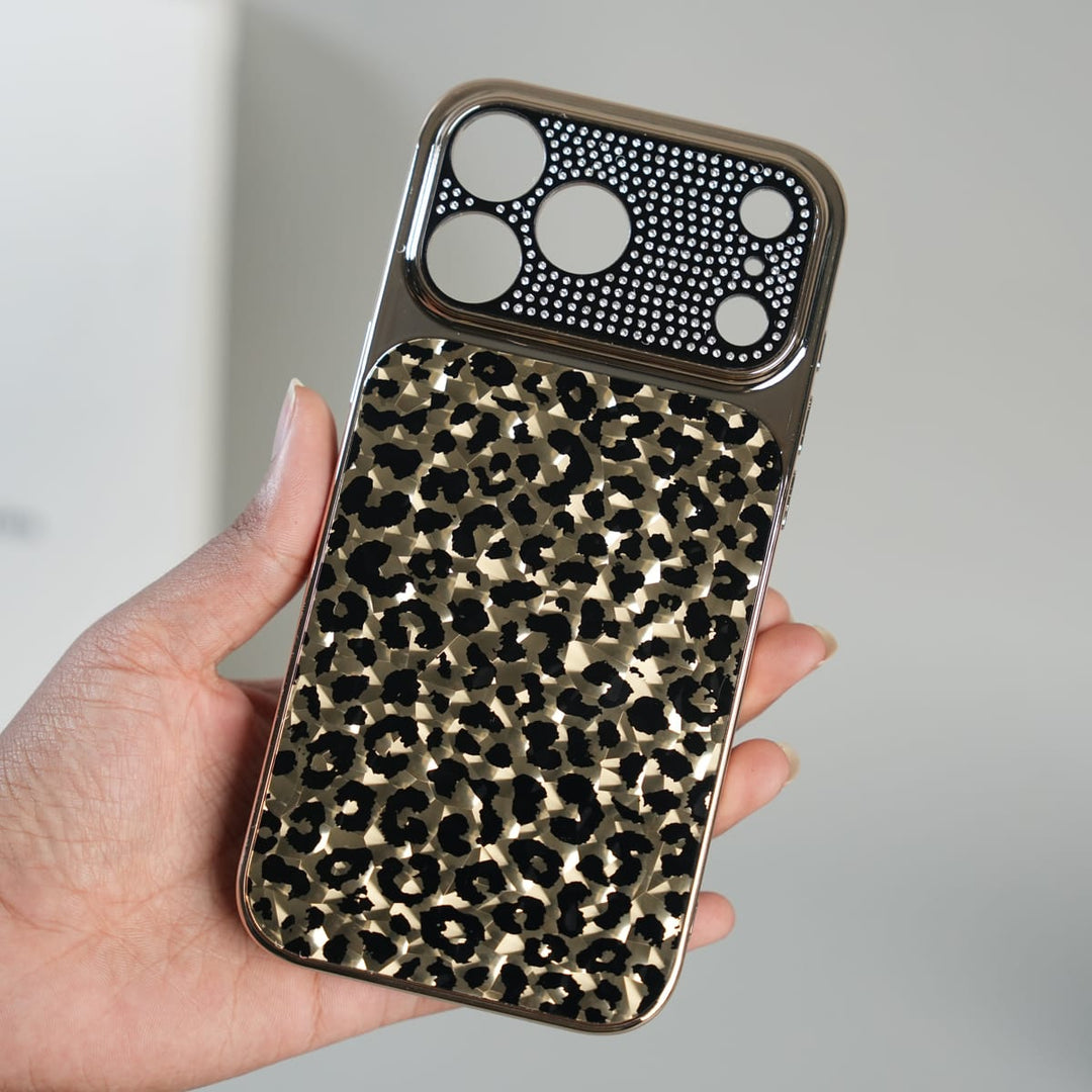 FRATO luxury Case iPhone Series Luxury Leopard Crystal Case with Rhinestone Camera Frame &amp; Glossy Finish