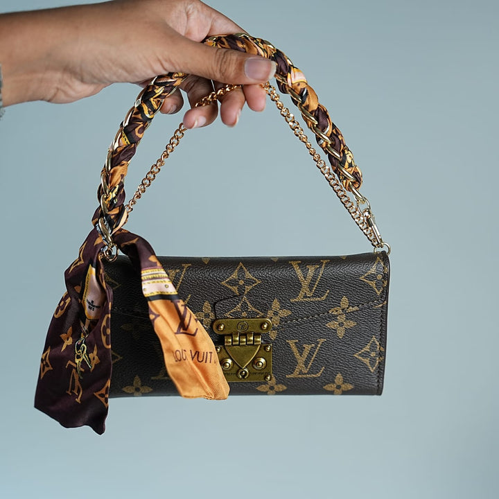 FRATO luxury Case iPhone Series Luxury Monogram Lock Wallet Case with Scarf Chain Strap