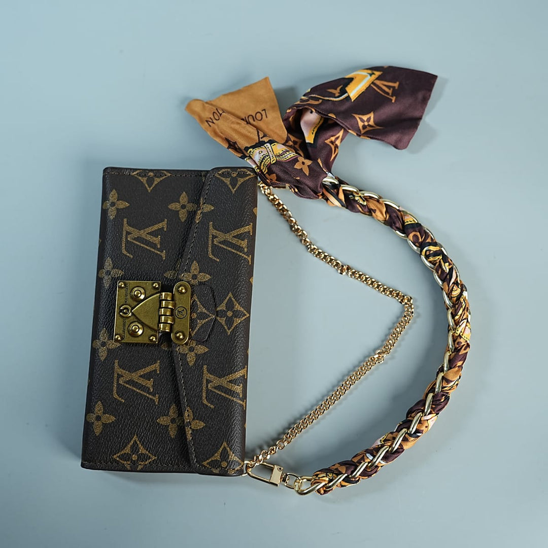 FRATO luxury Case iPhone Series Luxury Monogram Lock Wallet Case with Scarf Chain Strap