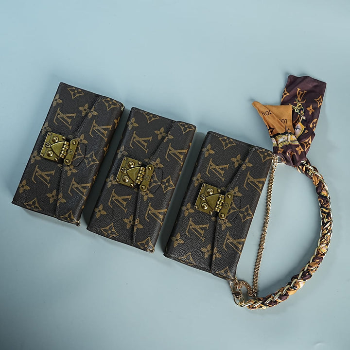 FRATO luxury Case iPhone Series Luxury Monogram Lock Wallet Case with Scarf Chain Strap