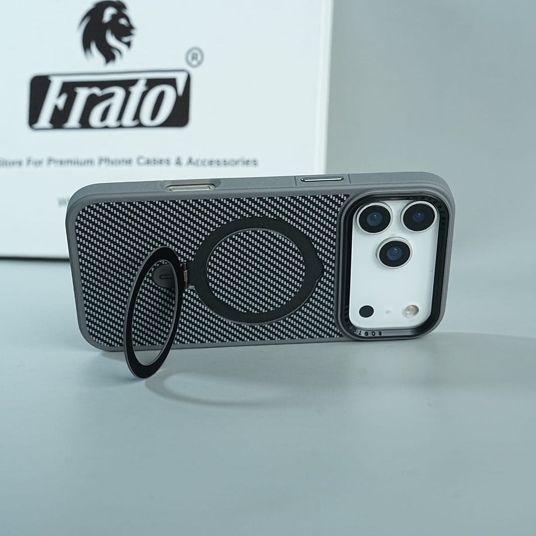 FRATO luxury Case iPhone Series Premium Carbon-Texture Ring Stand Flip Case | Metal Kickstand | Slim &amp; Protective Cover